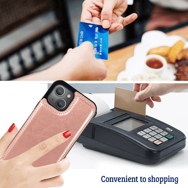 iPhone 16 Plus Compatible Case Cover With Back Flip Leather Wallet - Rose Gold